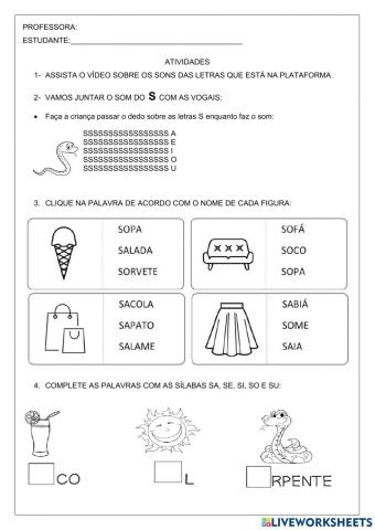 Atividade com a letra S
