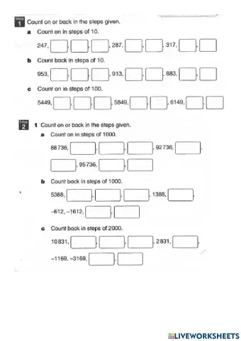 Count on or back in given constant steps