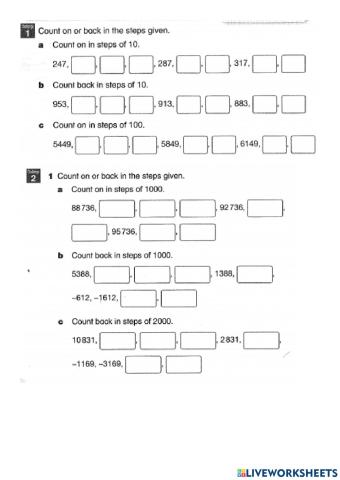 Count on or back in given constant steps