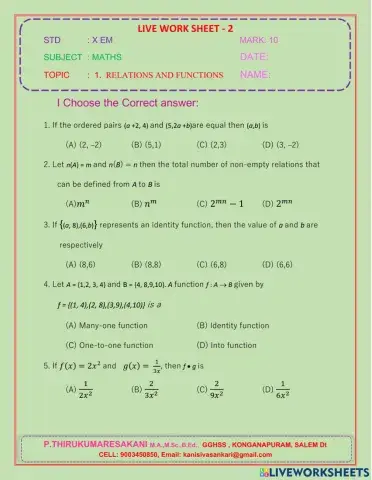 Std: 10 relation and function  p.thirukumaresakani