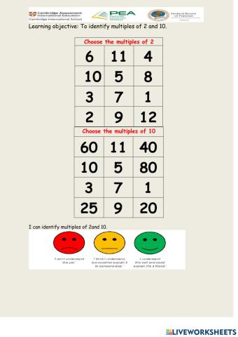 Multiples of 2 and 10