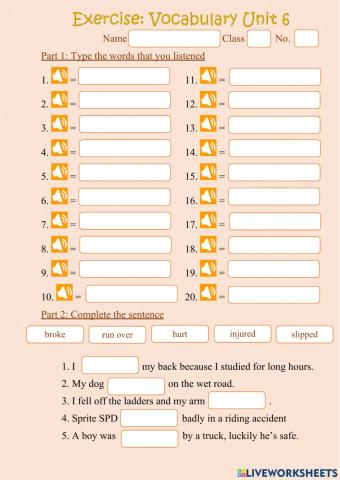 Accident Vocab M3 U6