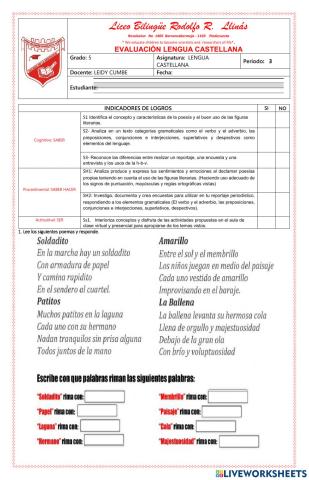 Evaluacion lengua 5 primera parte
