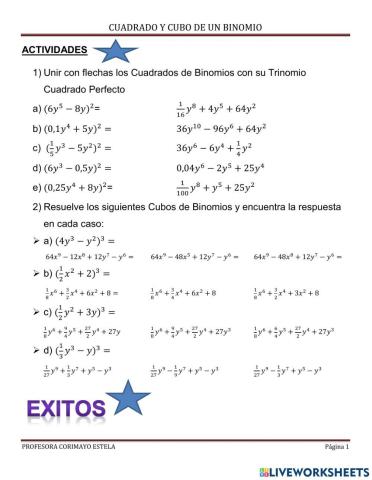 Cuadrado y cubo de binomio