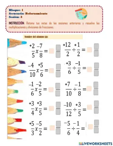 Multiplicación y División de fracciones con signo