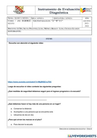 Prueba de diagnóstico  escuchar y hablar