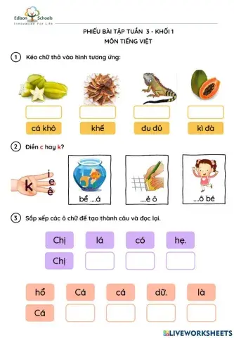 Tuần 3. Ôn tập: i, k, h, l, u, ư, ch, kh