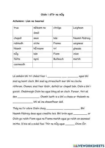 Oisín i dTír na nÓg Achoimre