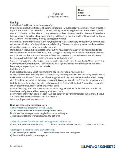 103 T3: preparing for work 2