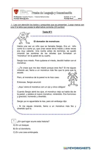 Prueba Lenguaje 2do Año Básico