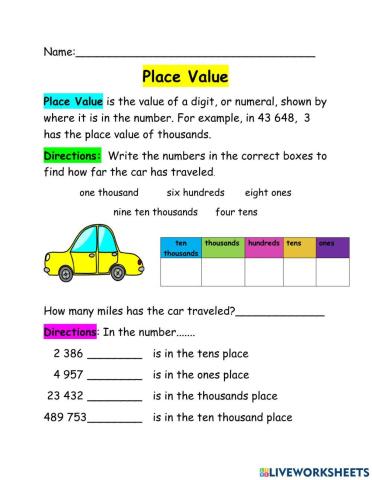 Place Value of a digit to ten thousands