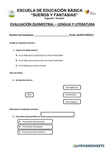 Evaluación quimestral lenguaje