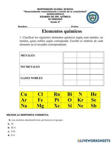 Examen quimica 6ª