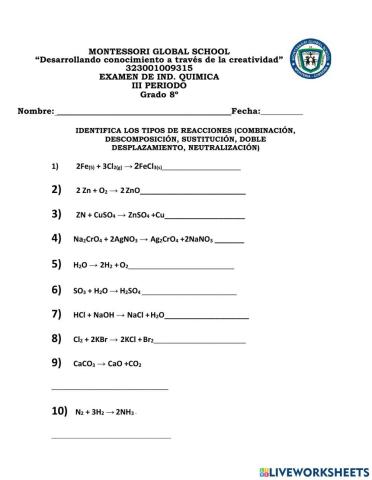 Examen quimica 8ª