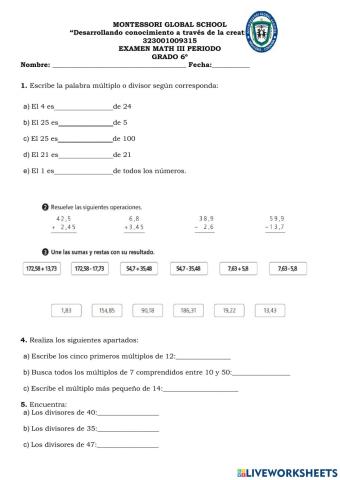 Examen math 6ª