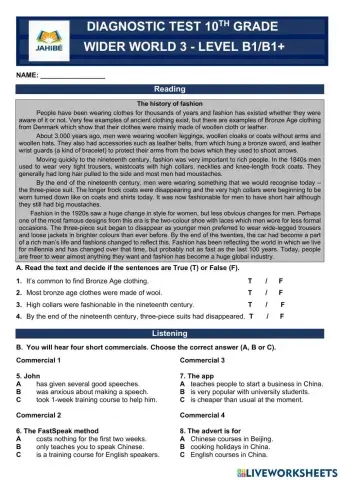 Diagnostic test - 10th grade