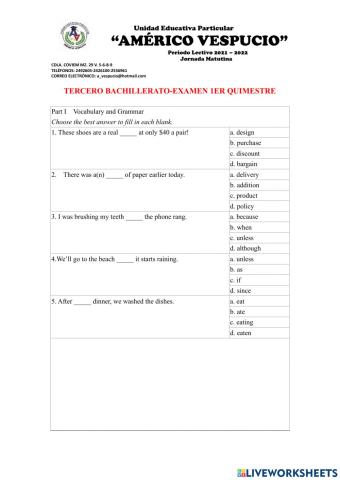 EXAMEN 1ERQUIMESTRE SEGUNDO BACHILLERATO INGLES