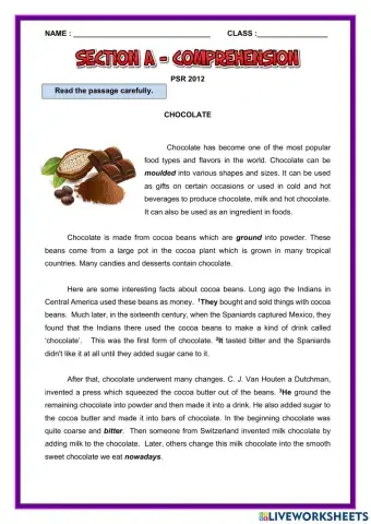 Section A Comprehension PSR 2012