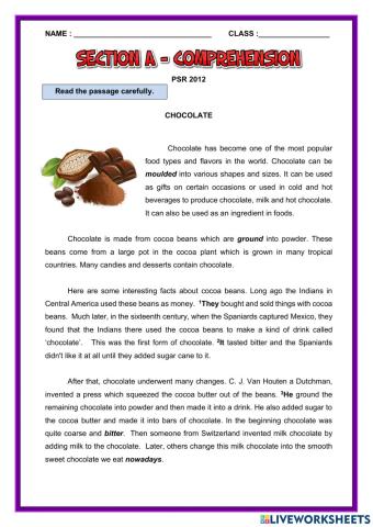 Section A Comprehension PSR 2012