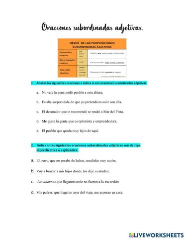 Oraciones subordinadas adjetivas