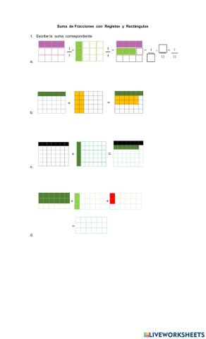 Suma  de fracciones  con regletas y rectángulos