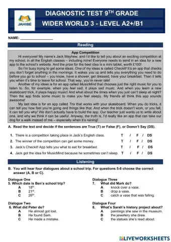 Diagnostic test - 9th grade