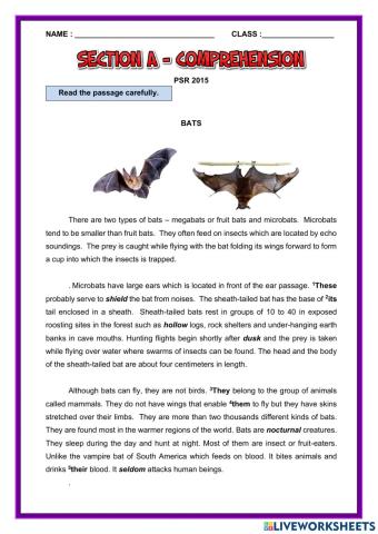 Section A Comprehension PSR 2015