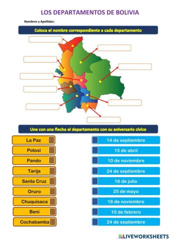 Los departamentos de bolivia