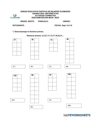 Descomposición y mcm