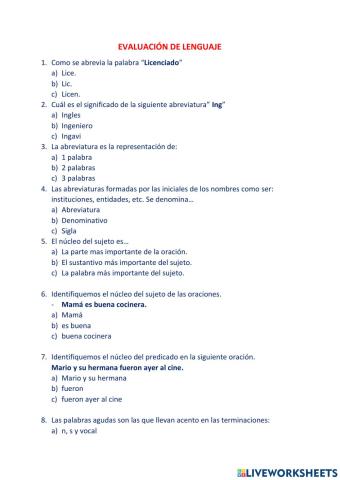 Examen del 2do trimestre Lenguaje