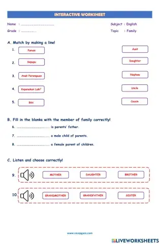 LKPD Interaktif Bahasa Inggris tentang Telling the Members of Family