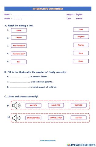 LKPD Interaktif Bahasa Inggris tentang Telling the Members of Family