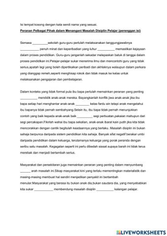 Karangan Lagkah Menangani Masalah Disiplin Murid (isi tempat kosong)