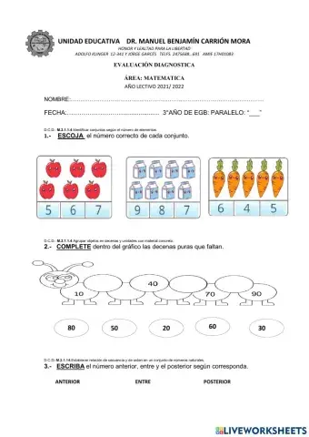 Prueba diagnostica matemáticas