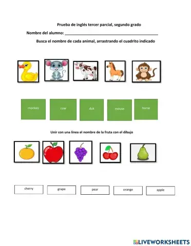 Prueba de Ingles, segundo grado