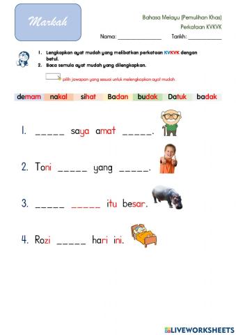 Perkataan KV+KVK (Ayat Mudah)