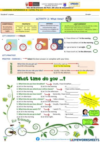 PRE A1 -  Let’s Go Green! - Activity 2 What time