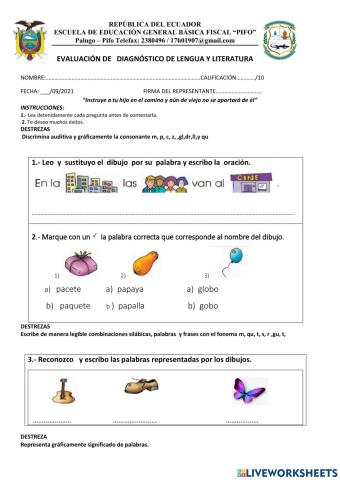 Evaluación diagnostico de lengua y literatura