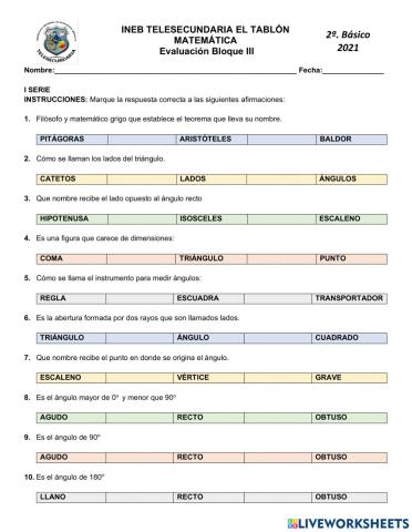 Evaluación de Matemática