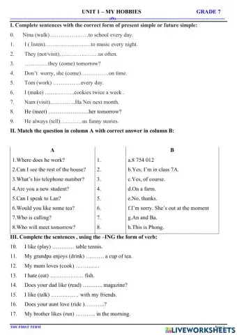 Gerund, present simple, future simple