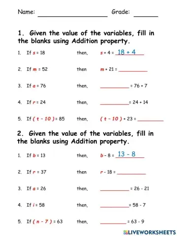 add and subtract property of equality