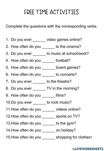 Free time activities (verbs)