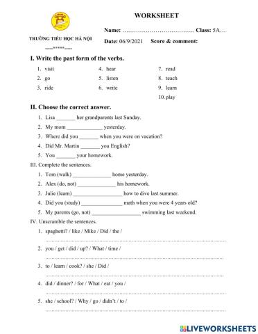 Past Simple Tense Review