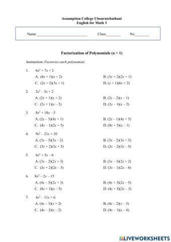 Factorization of Polynomials (a - 1)