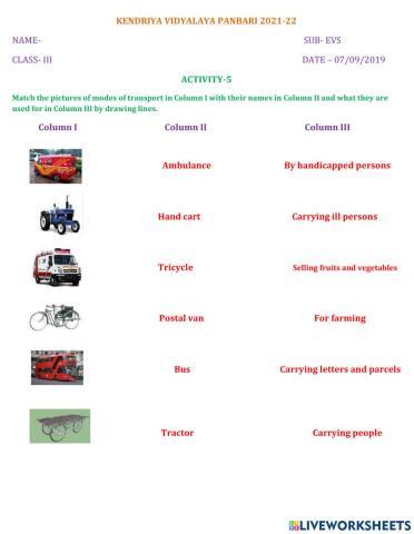 Match the transport and for what they are used for