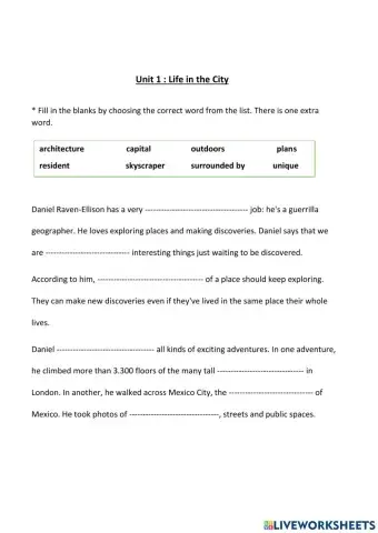 Unit 1: life in the city