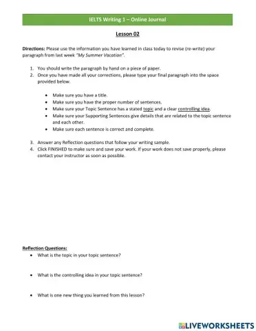 IELTS W1 - Lesson 2 Topic Sentences