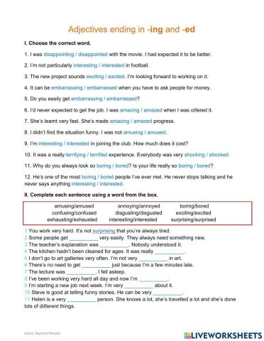 Adjectives ending in -ing and -ed