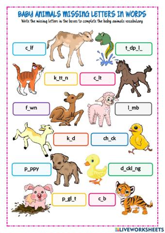 Baby animals missing letters