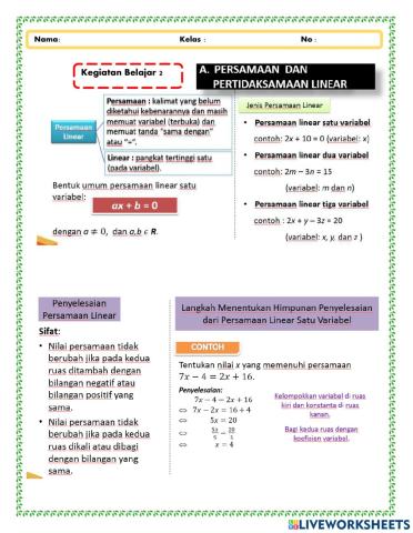 Persamaan dan Pertidaksamaan Linier